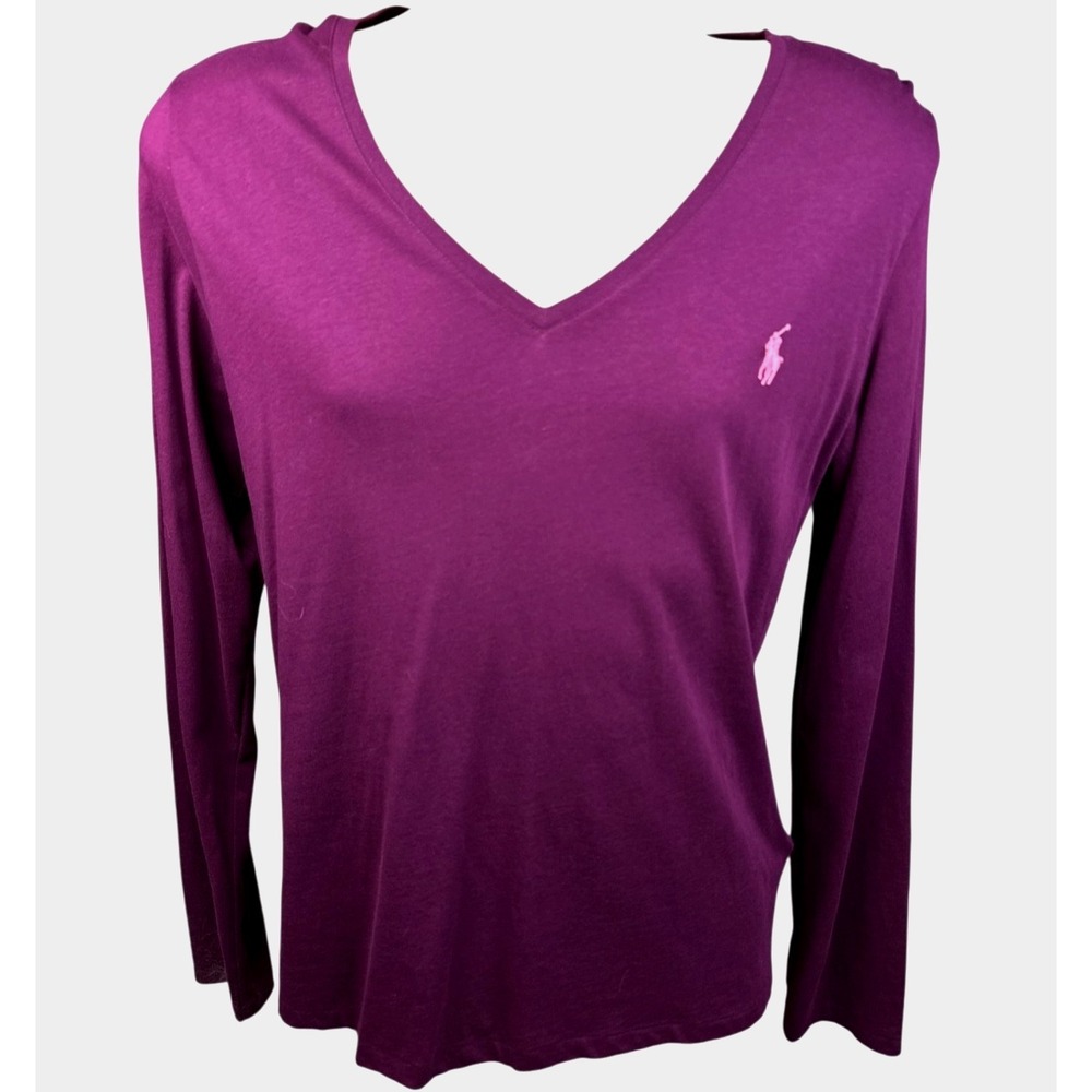 Polo Ralph Lauren Men's V-Neck Sweater Purple Pima Cotton Size XLTG Long Sleeve